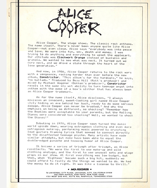 Constrictor Press Release - Page 1 (1986)