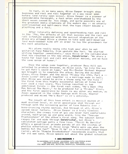Constrictor Press Release - Page 3 (1986)