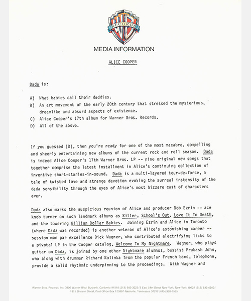 Dada Press Release (1983)