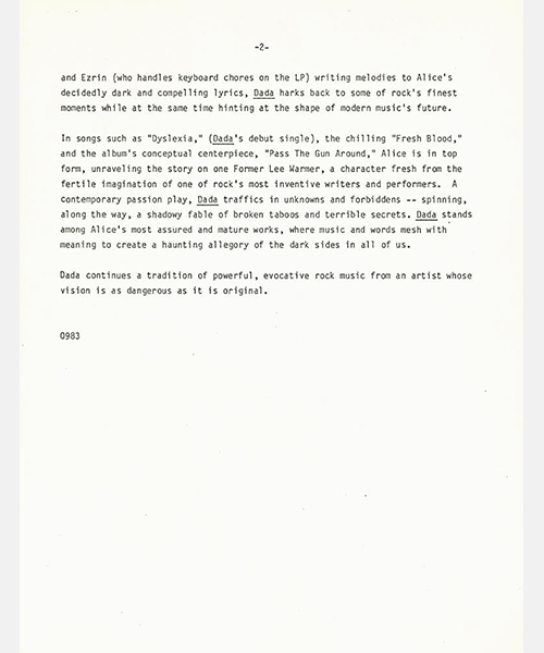 Dada Press Release (1983)