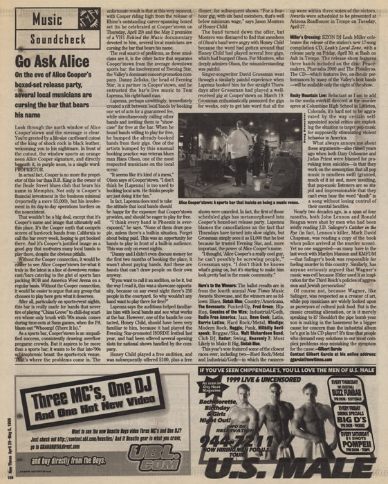 Phoenix New Times: April 29, 1999 - Alice Cooper eChive